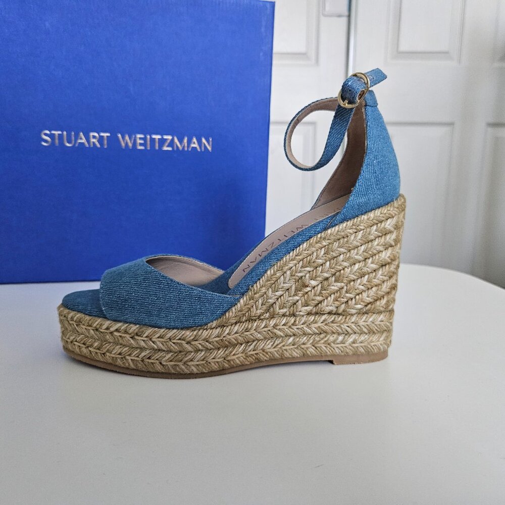 Stuart Weitzman Denim Espadrille Wedge Sandals – Size 7 / EU 37.5 – NWOT - Picture 5 of 14